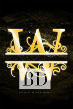 Load image into Gallery viewer, “W” Initial for Gold and Black  -Vertical Framed Portrait-