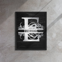 Load image into Gallery viewer, E Black &amp; Chrome Vertical Split Initial Monogram on Canvas