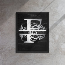 Load image into Gallery viewer, F Black &amp; Chrome Vertical Split Initial Monogram on Canvas