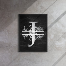 Load image into Gallery viewer, J Black &amp; Chrome Vertical Split Initial Monogram on Canvas