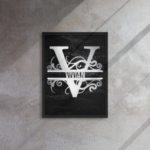 Load image into Gallery viewer, V Black &amp; Chrome Vertical Split Initial Monogram on Canvas
