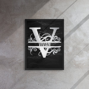 V Black & Chrome Vertical Split Initial Monogram on Canvas