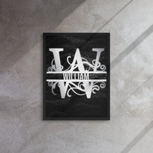 Load image into Gallery viewer, W Black &amp; Chrome Vertical Split Initial Monogram on Canvas