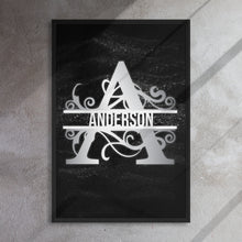 Load image into Gallery viewer, A Black &amp; Chrome Vertical Split Initial Monogram on Canvas