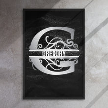 Load image into Gallery viewer, G Black &amp; Chrome Vertical Split Initial Monogram on Canvas
