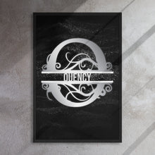 Load image into Gallery viewer, Q Black &amp; Chrome Vertical Split Initial Monogram on Canvas