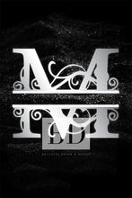 Load image into Gallery viewer, “M” Initial for Black and Chrome  -Vertical Framed Portrait-