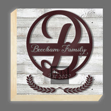 Load image into Gallery viewer, B-Table Top Family Name Monogram 8in x 8in