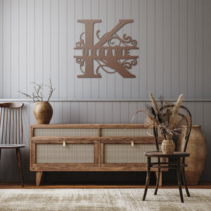 K Barn Door Split Letter Steel Custom Monogram