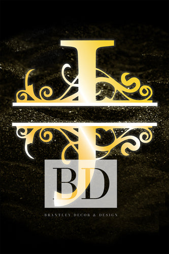 “J” Initial for Gold and Black  -Vertical Framed Portrait-