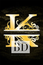 Load image into Gallery viewer, “K” Initial for Gold and Black  -Vertical Framed Portrait-