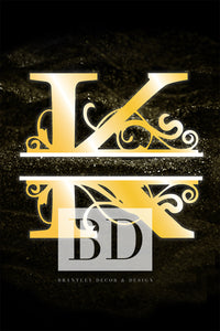 “K” Initial for Gold and Black  -Vertical Framed Portrait-
