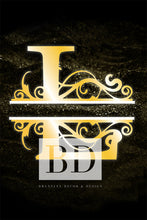 Load image into Gallery viewer, “L” Initial for Gold and Black  -Vertical Framed Portrait-