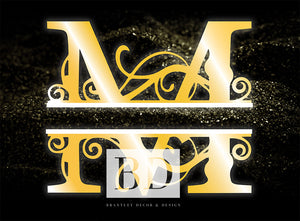 "M” Initial for Gold and Black  -Horizontal Framed Portrait-