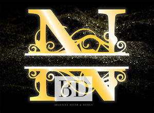 "N” Initial for Gold and Black  -Horizontal Framed Portrait-