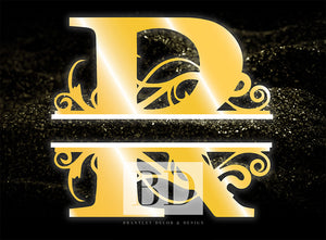 "R” Initial for Gold and Black  -Horizontal Framed Portrait-