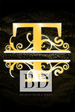 Load image into Gallery viewer, “T” Initial for Gold and Black  -Vertical Framed Portrait-