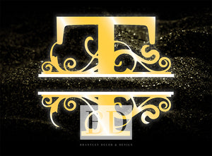"T” Initial for Gold and Black  -Horizontal Framed Portrait-