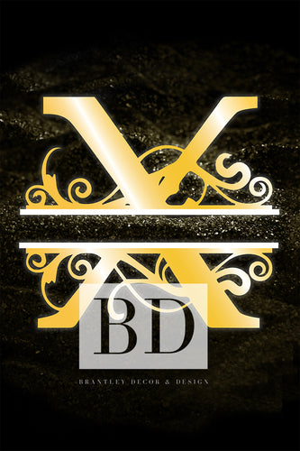 “X” Initial for Gold and Black  -Vertical Framed Portrait-