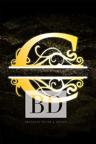“C” Initial for Gold and Black  -Vertical Framed Portrait-