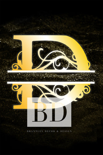 “D” Initial for Gold and Black  -Vertical Framed Portrait-