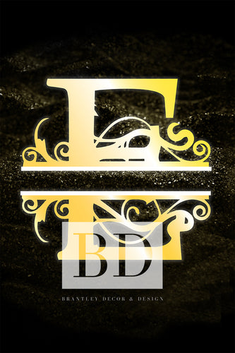 “E” Initial for Gold and Black  -Vertical Framed Portrait-