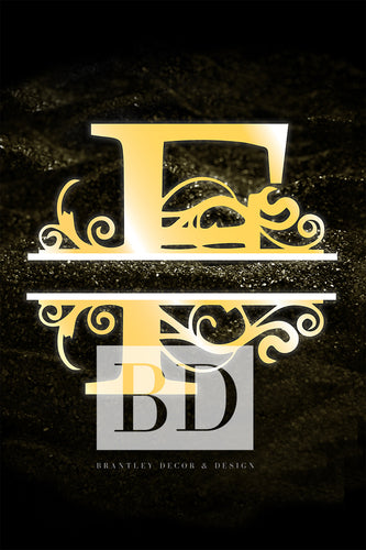 “F” Initial for Gold and Black  -Vertical Framed Portrait-