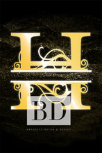 Load image into Gallery viewer, “H” Initial for Gold and Black  -Vertical Framed Portrait-