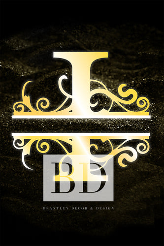 “ I ” Initial for Gold and Black  -Vertical Framed Portrait-