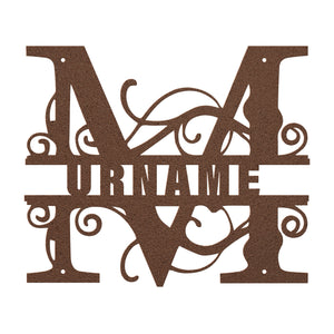 M Barn Door Split Letter Steel Custom Monogram