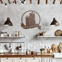 Load image into Gallery viewer, Peace. Love. Light. Candles Steel Wall Art 02