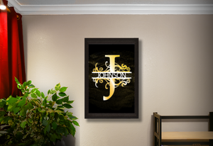 “P” Initial for Gold and Black  -Vertical Framed Portrait-