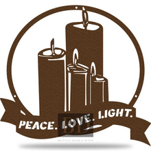Load image into Gallery viewer, Peace. Love. Light. Candles Steel Wall Art 02