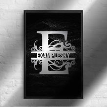Load image into Gallery viewer, F Black &amp; Chrome Vertical Split Initial Monogram on Canvas