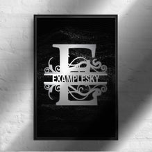 Load image into Gallery viewer, V Black &amp; Chrome Vertical Split Initial Monogram on Canvas