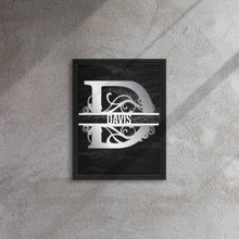 Load image into Gallery viewer, D Black &amp; Chrome Vertical Split Initial Monogram on Canvas