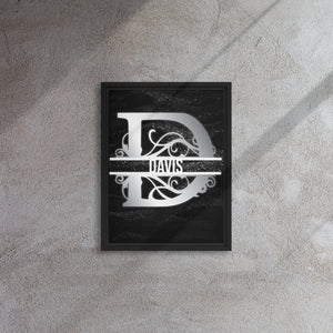 D Black & Chrome Vertical Split Initial Monogram on Canvas