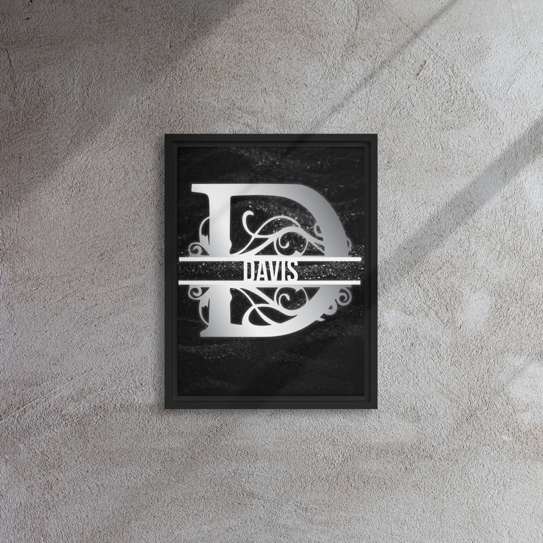 D Black & Chrome Vertical Split Initial Monogram on Canvas