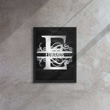 Load image into Gallery viewer, E Black &amp; Chrome Vertical Split Initial Monogram on Canvas