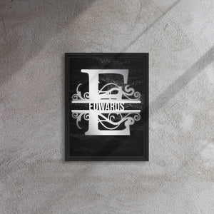 E Black & Chrome Vertical Split Initial Monogram on Canvas