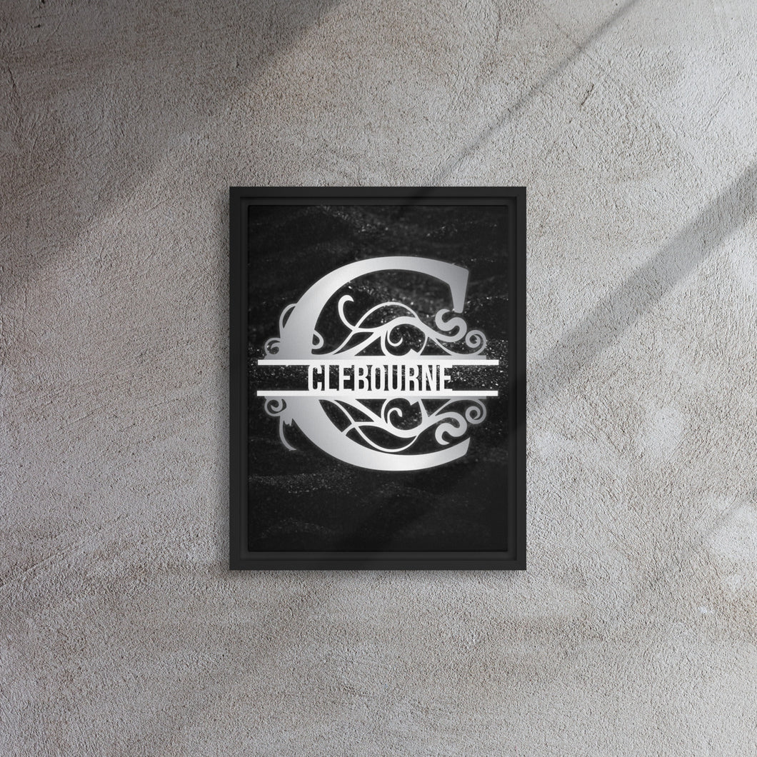 C Black & Chrome Vertical Split Initial Monogram on Canvas