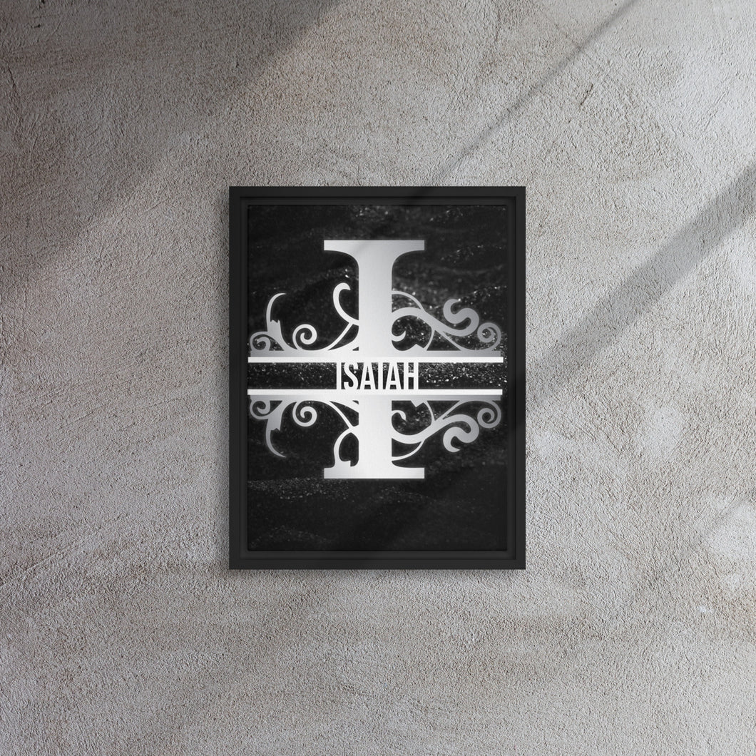 I Black & Chrome Vertical Split Initial Monogram on Canvas