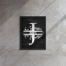 Load image into Gallery viewer, J Black &amp; Chrome Vertical Split Initial Monogram on Canvas