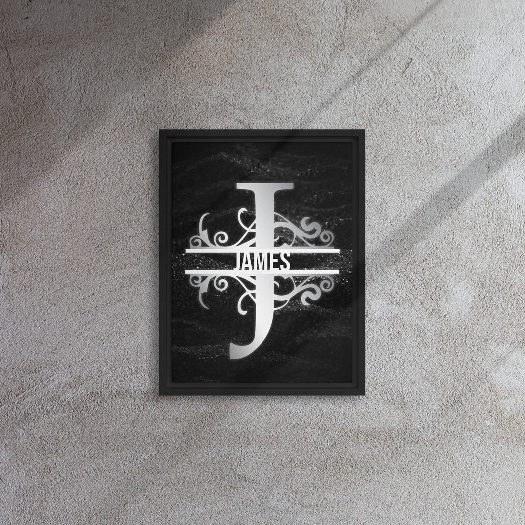 J Black & Chrome Vertical Split Initial Monogram on Canvas
