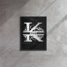 Load image into Gallery viewer, K Black &amp; Chrome Vertical Split Initial Monogram on Canvas