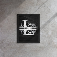 Load image into Gallery viewer, L Black &amp; Chrome Vertical Split Initial Monogram on Canvas