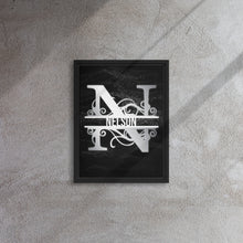 Load image into Gallery viewer, N Black &amp; Chrome Vertical Split Initial Monogram on Canva Black &amp; Chrome Vertical Split Initial Monogram on Canvas