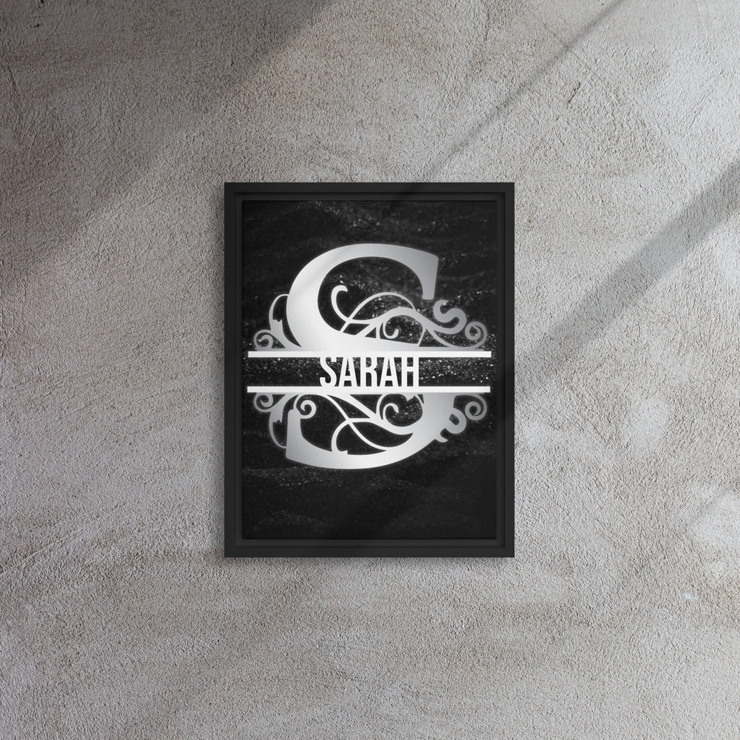 S Black & Chrome Vertical Split Initial Monogram on Canvas
