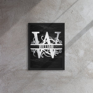 W Black & Chrome Vertical Split Initial Monogram on Canvas