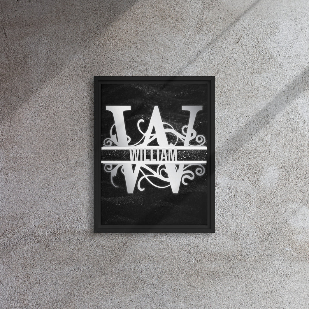 W Black & Chrome Vertical Split Initial Monogram on Canvas